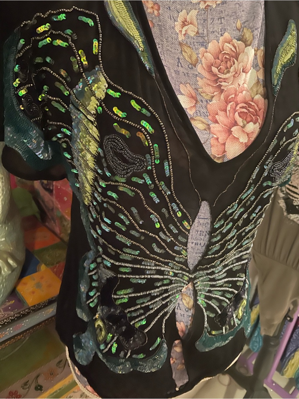 Rare Y2K Miss Sixty Sequin Beaded Fairy Butterfly Cutout Crop Top Vintage Grail - Picture 2 of 10